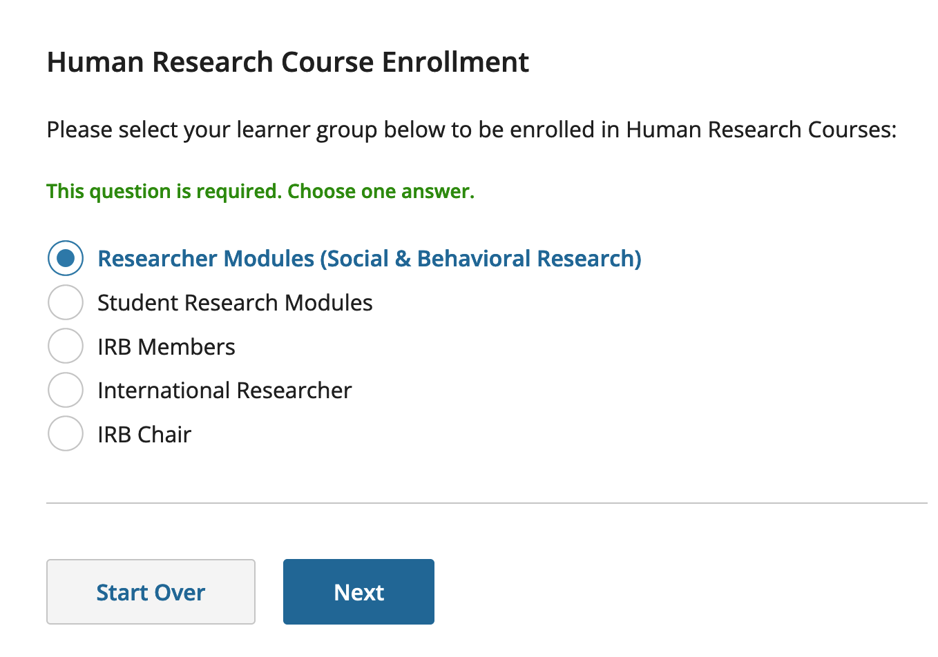 Research Modules (Social & Behavioral Research) module selected